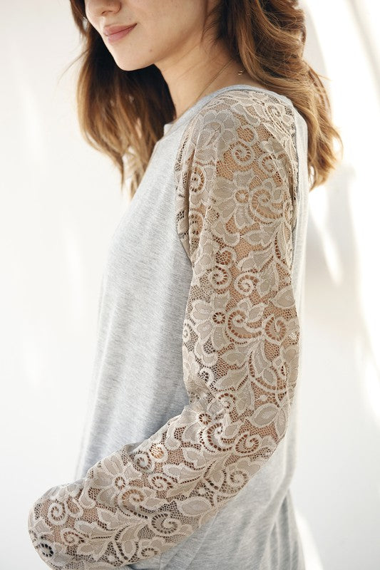 Plus Lace Sleeve Raglan Tunic