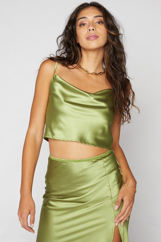 SATIN COWL CROP CAMI