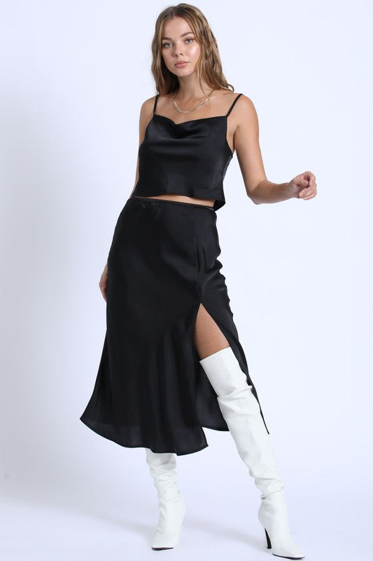 SATIN COWL CROP CAMI