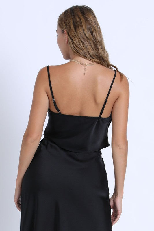 SATIN COWL CROP CAMI
