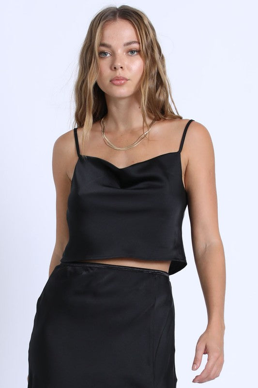 SATIN COWL CROP CAMI